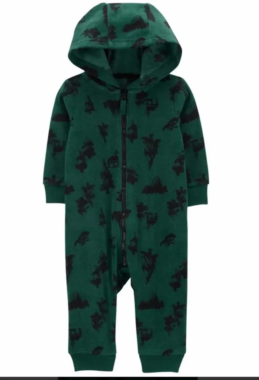 Carter's Baby Boys Hooded Fleece  Dinosaur Jumpsuit Forest Green Size 3M